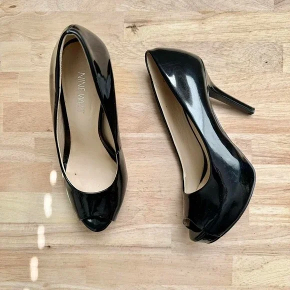 Black patent leather peeptoe heel size 6 Nine West - Picture 2 of 6